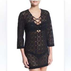 Miguelina Serena Black Crocheted Lace Coverup Dress | M